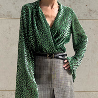 BLOUSE CATE "GREEN VELVET DOTS"