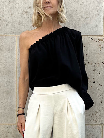 BLOUSE PIA ONE-SHOULDER "BLACK"